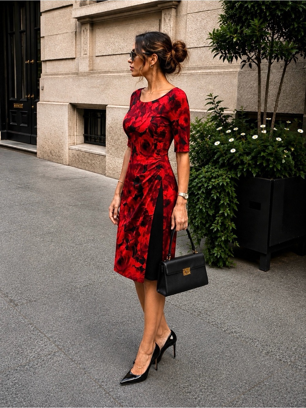 connected apparel Red Floral Midi Sheath Dress - Picture 2 of 6